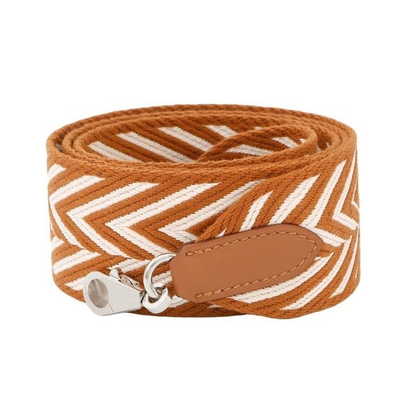 HERMES Bandouliere Sangle Zigzak Size 2"x4.5" Canvas/Swift Leather Ecru/Gold - Picture 1 of 8